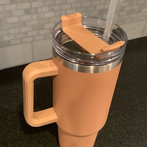 NEW 40oz Clay Pink Orange Insulated Tumbler – Handle, Straw, Lid Included - Picture 2 of 7